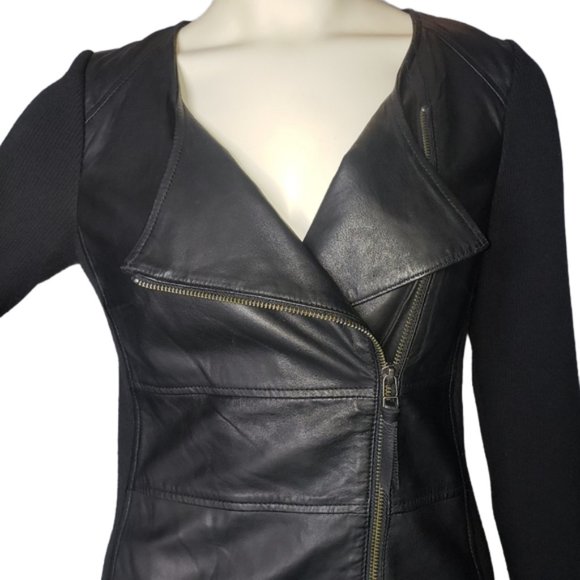 Claudia Strater Leather & Wool Front Zipper Dress Size 36 - Picture 2 of 12